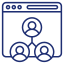 A simple blue outline of a flowchart with circular nodes and connecting lines, representing a process or workflow.