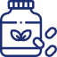 Icon of a medicine bottle with capsules beside it, representing health, wellness, or pharmaceutical products.
